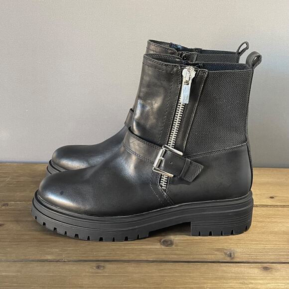 Blondo Garnet Waterproof Boots Women's Size 9.5M Black Leather Lug Sole Moto - Picture 5 of 13